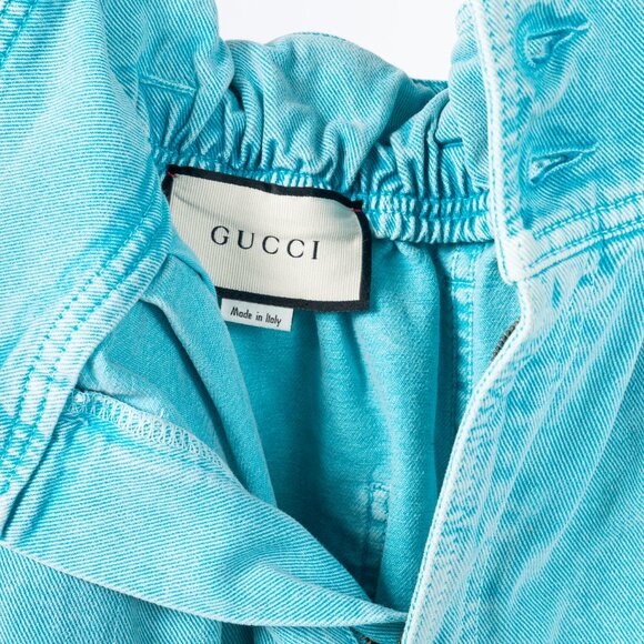 Gucci PF/19 Blue Embroidered Cherry Tapered Paperbag-Waist Jeans - Picture 12 of 16
